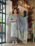 Women Plus Size Blue Pure Cotton Kurta Set With Dupatta
